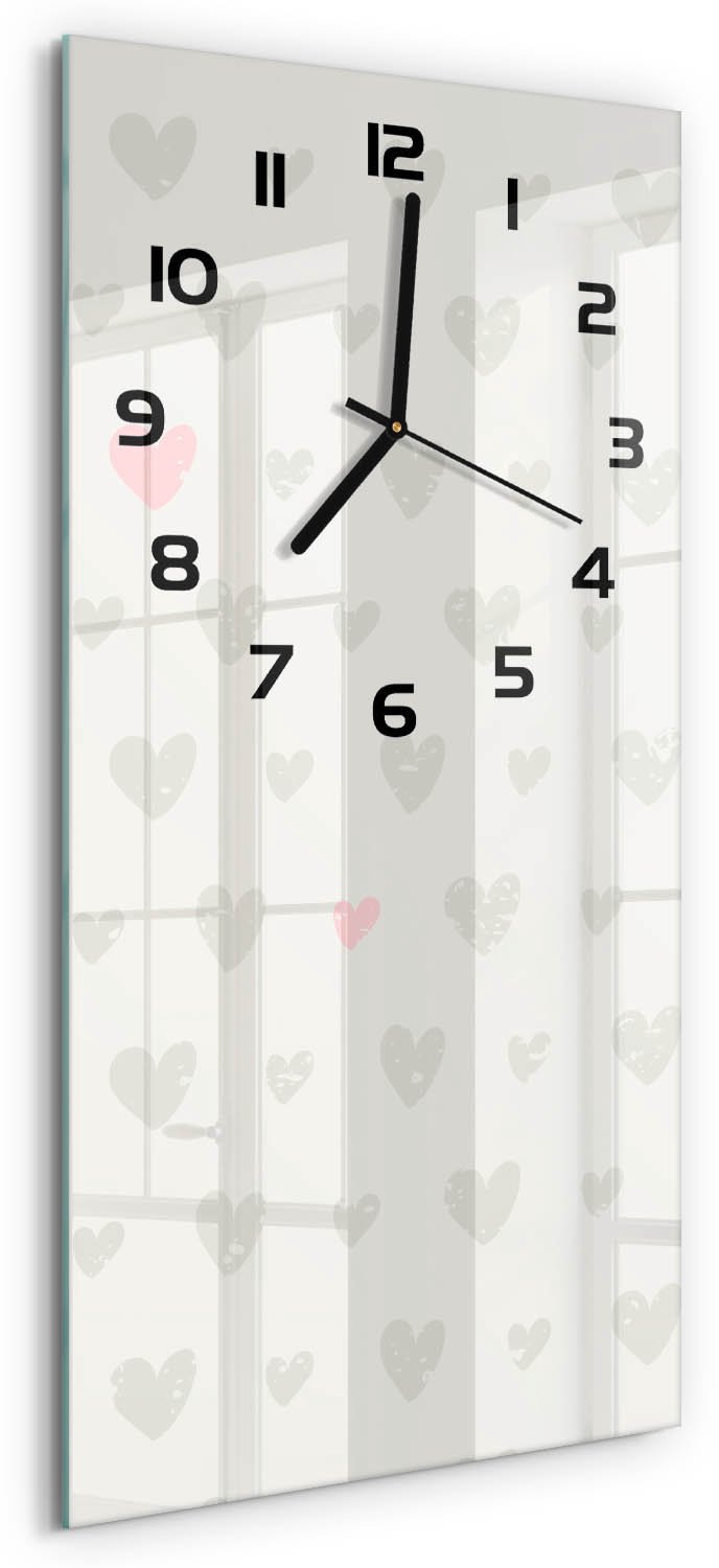 Tulup Wandklok - Hartachtergrond Moderne Wandklok Glas - 30x60 cm - Grijs Wandklok Glas Decoratie - Zwarte handen - Rechthoekige Klok - Glazen Wandklok Design - Klok Glas Met Opdruk