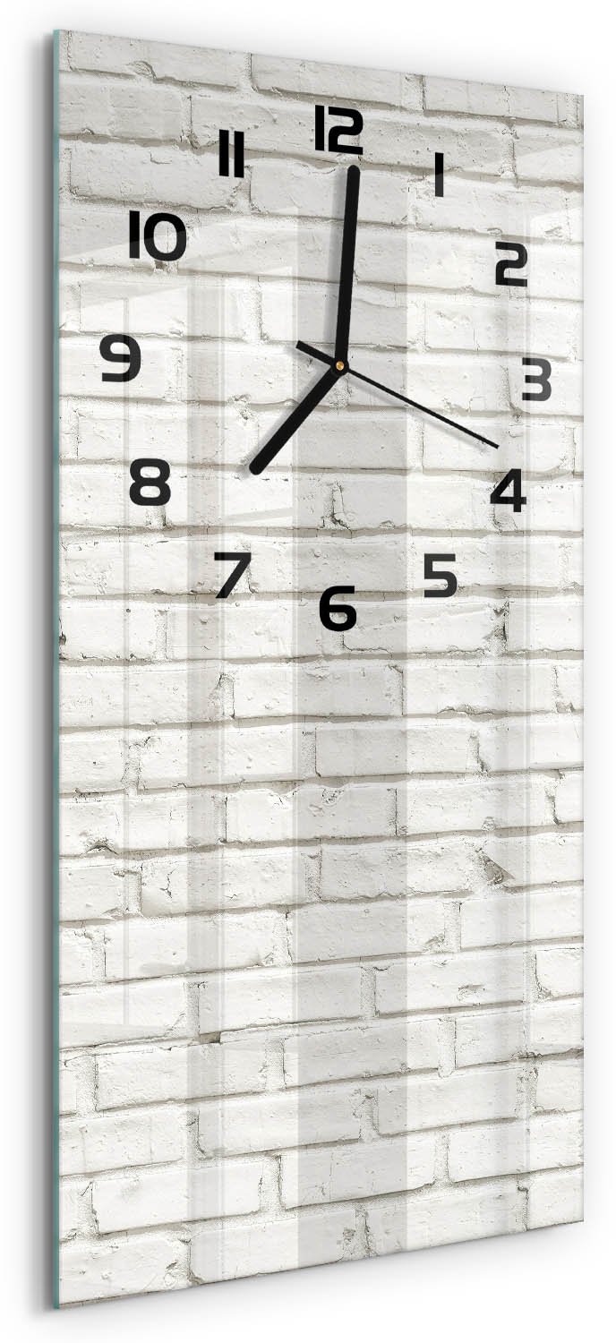 Tulup Wandklok - Bakstenen muur Gekleurde Glazen Klok - 30x60 cm - Wit Glazen Klok Met Print - Zwarte handen - Rechthoekige Klok - Moderne Wandklok Glas - Wandklok Glas Decoratie