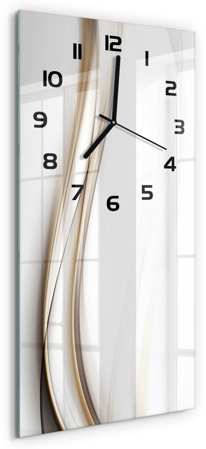 Tulup Wandklok - Golfabstractie Klok Glas Met Opdruk - 30x60 cm - Beige Moderne Wandklok Glas - Zwarte handen - Rechthoekige Klok - Decoratieve Glazen Klok - Glazen Wandklok Design