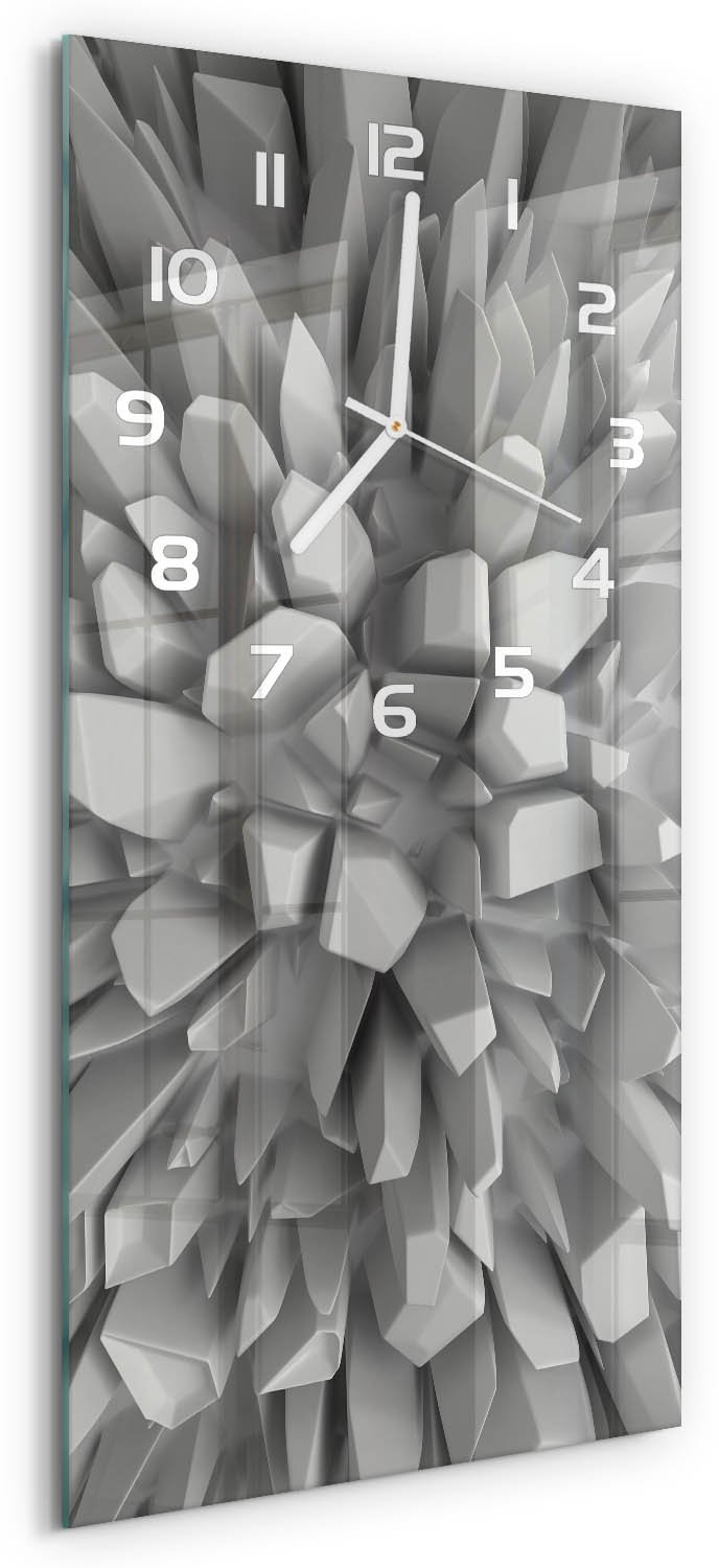 Tulup Wandklok - 3D-abstractie Moderne Wandklok Glas - 30x60 cm - Grijs Wandklok Glas Decoratie - Witte handen - Rechthoekige Klok - Glazen Wandklok Design - Klok Glas Met Opdruk