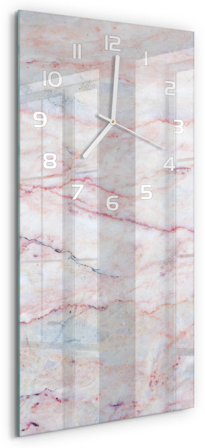 Tulup Wandklok - Marmer Glazen Wandklok Design - 30x60 cm - Beige Klok Glas Met Opdruk - Witte handen - Rechthoekige Klok - Wandklok Glas Met Motief - Decoratieve Glazen Klok