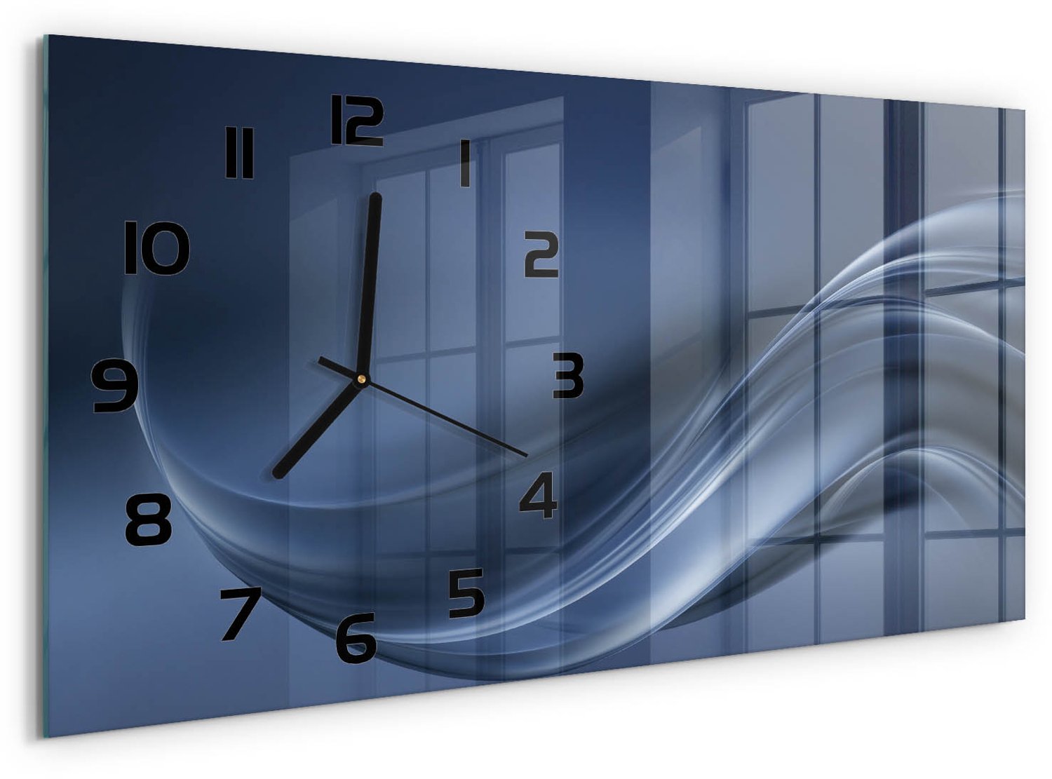 TULUP Wandklok - Grijze golf Moderne Wandklok Glas - 60x30 cm - Grijs Wandklok Glas Decoratie - Zwarte handen - Rechthoekige Klok - Glazen Wandklok Design - Klok Glas Met Opdruk
