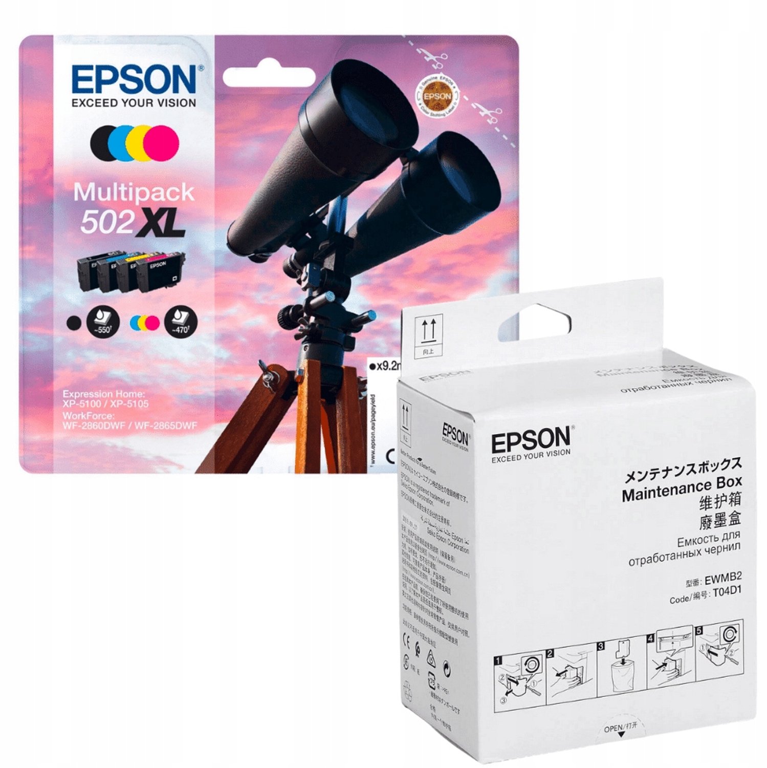 4x Epson 502XL T02W6 Inkt + Onderhoudsbox C13T04D100