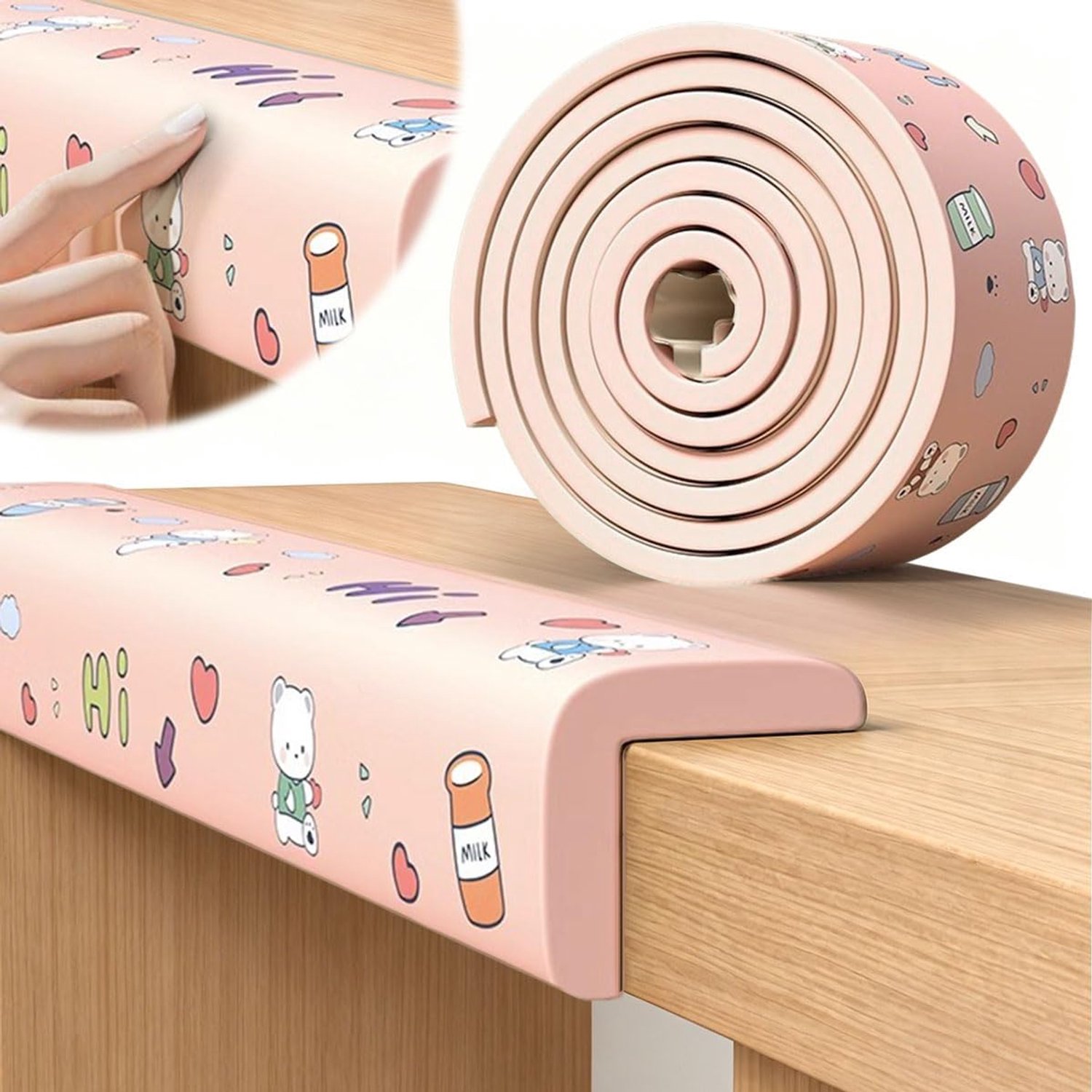 Randbescherming voor baby's, schuimrubber, tafelrandbescherming, hoeken, zelfklevend, voor kinderen, bed, vensterbank en bureau, meubels (Roze -3, 2M X 8CM)