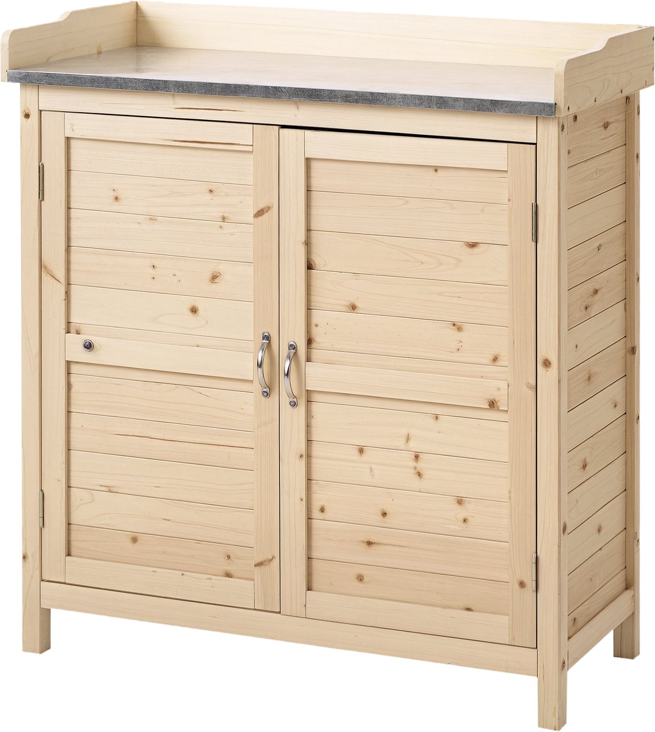 Sunona Tuinkast met werkblad en 2 schappen - Van dennenhout en metaal - 83 x 40 x 92 cm - Natuurlijk hout