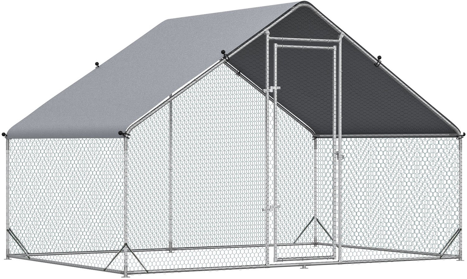 Pawona Hühnerren - Voor kippen, konijnen en eenden - Met zonnedak en afsluitbare deur - 3 x 2 x 2 m - Zilver/Grijs