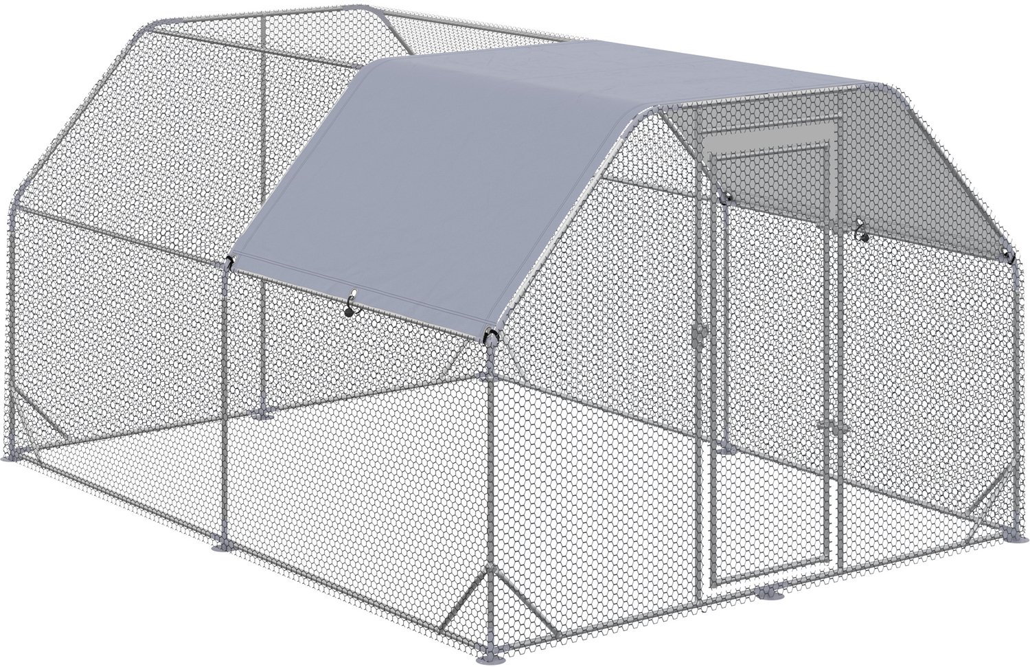 Pawona Kippenren - Begehbare kippenren met dak - 280 x 380 x 195 cm - Zilver