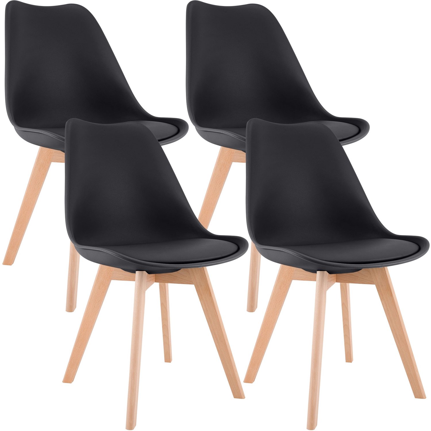 Luxe Comfort Eetkamerstoelen - Set van 4 - Zwart Kunststof/zwart