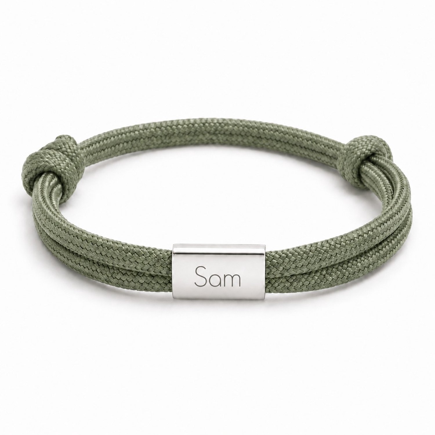 Touw Armband met Namen of Initialen Zilver, Groen