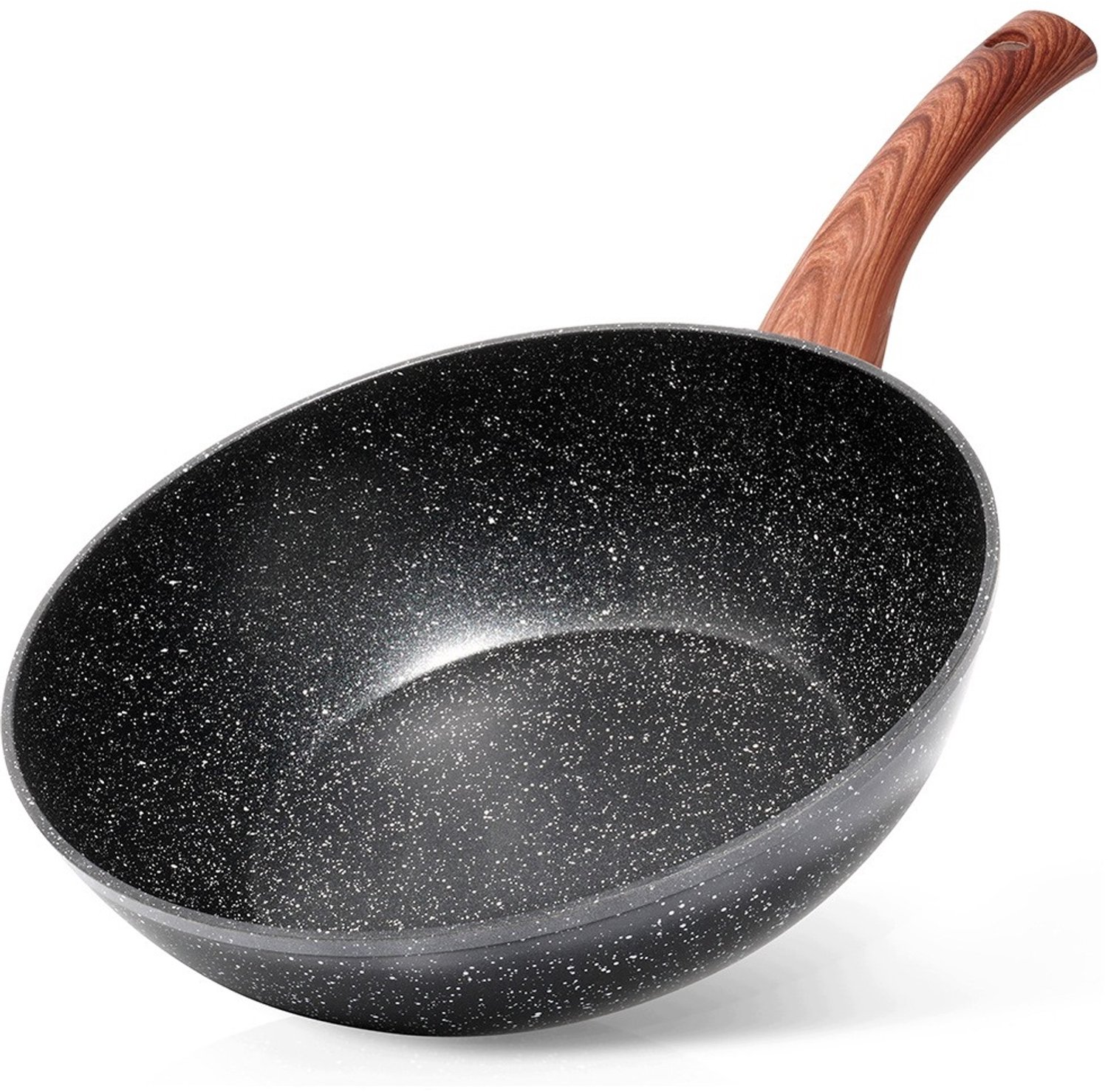 Granit Wok Pan 28 cm Black&Wood Anti-aanbak - Geschikt voor Alle Fornuizen