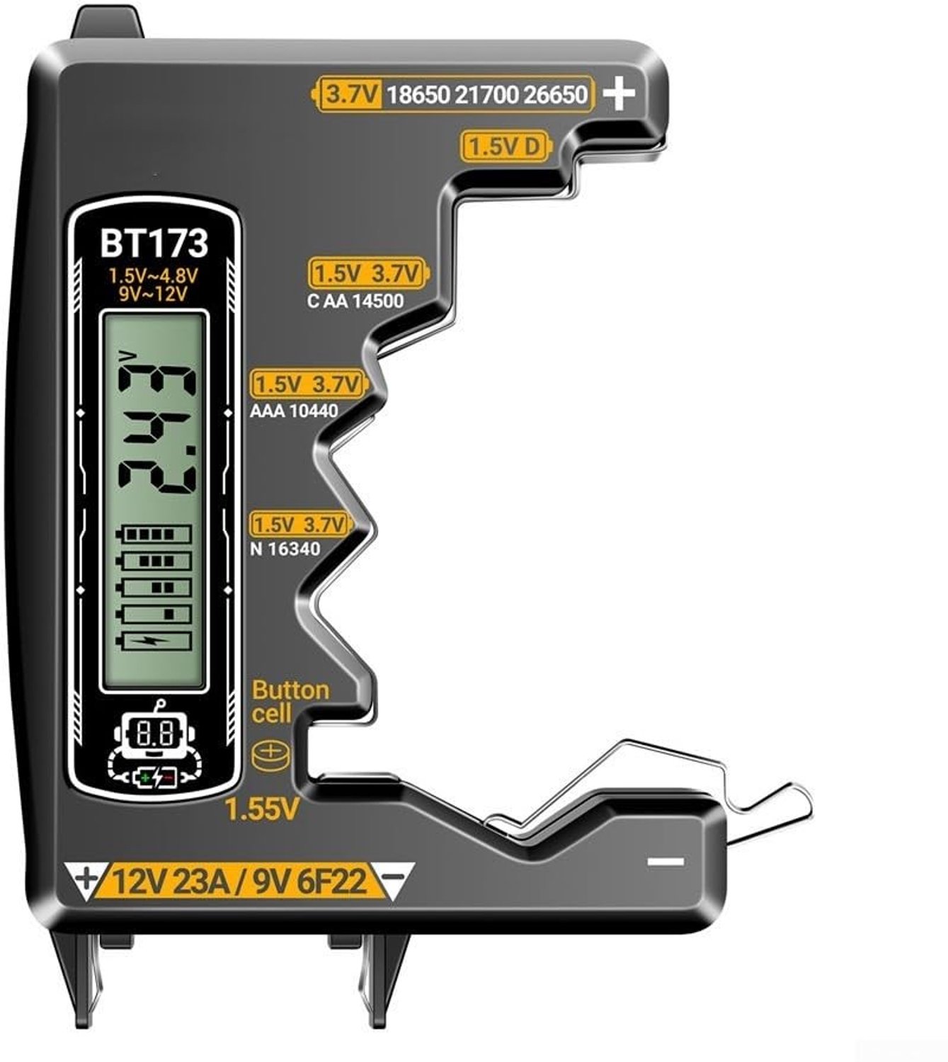 Digitale Batterij Tester - Zwart - 10,5 x 7,7 x 1,42 cm - Compacte Tester met LCD Scherm - Voor Thuisgebruik en Technici