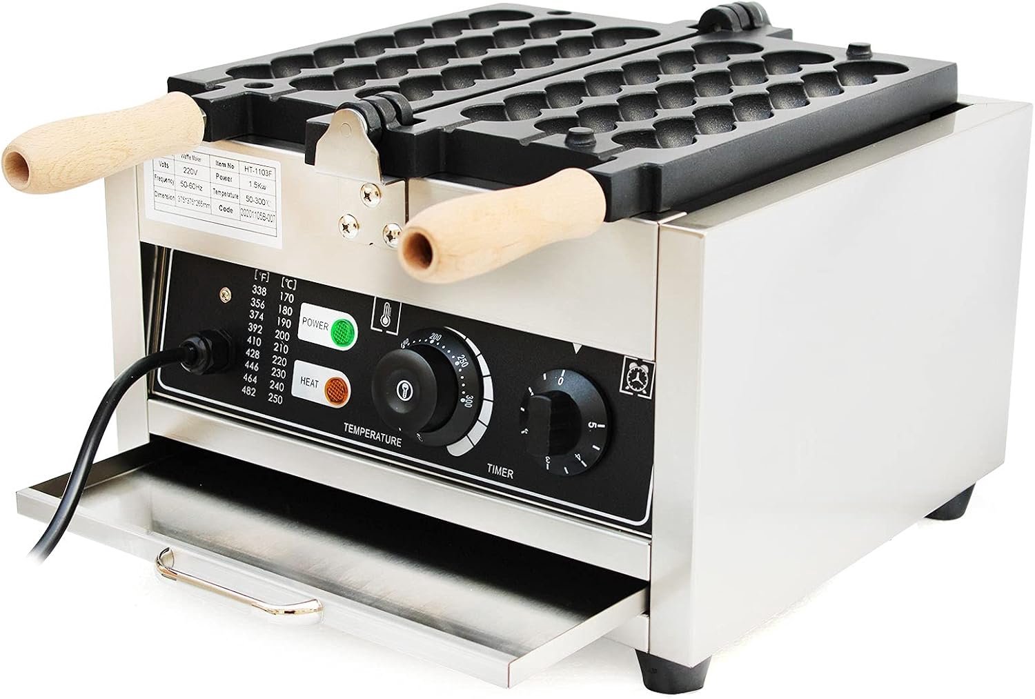Wafelijzer, 1500 W, wafelbeten, bubbel-wafle maker, machine, antiaanbakpan, roestvrij staal, met 50-300 graden temperatuurregeling en timer voor commercieel en thuis
