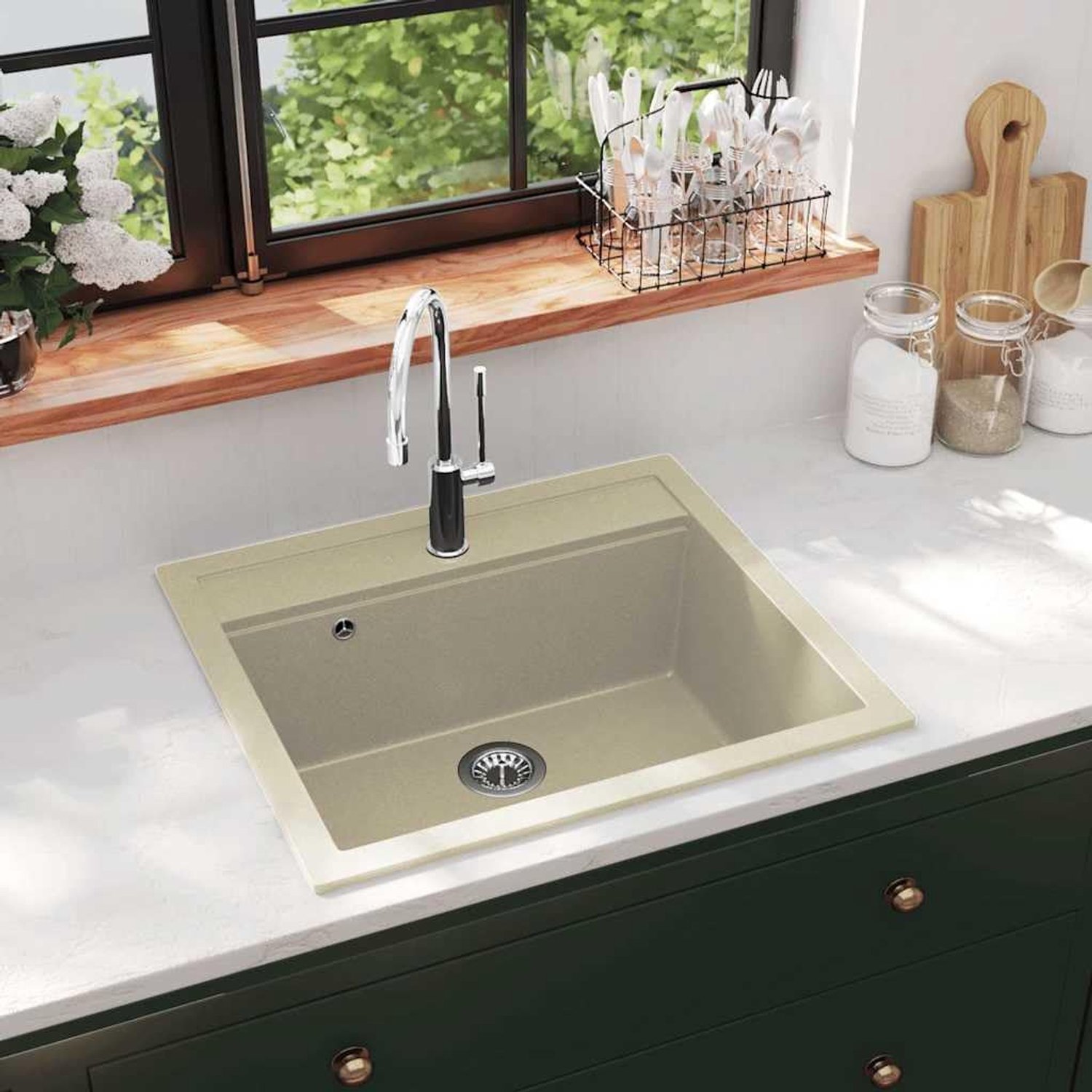Enkele spoelbak keukenspoelbak, beige