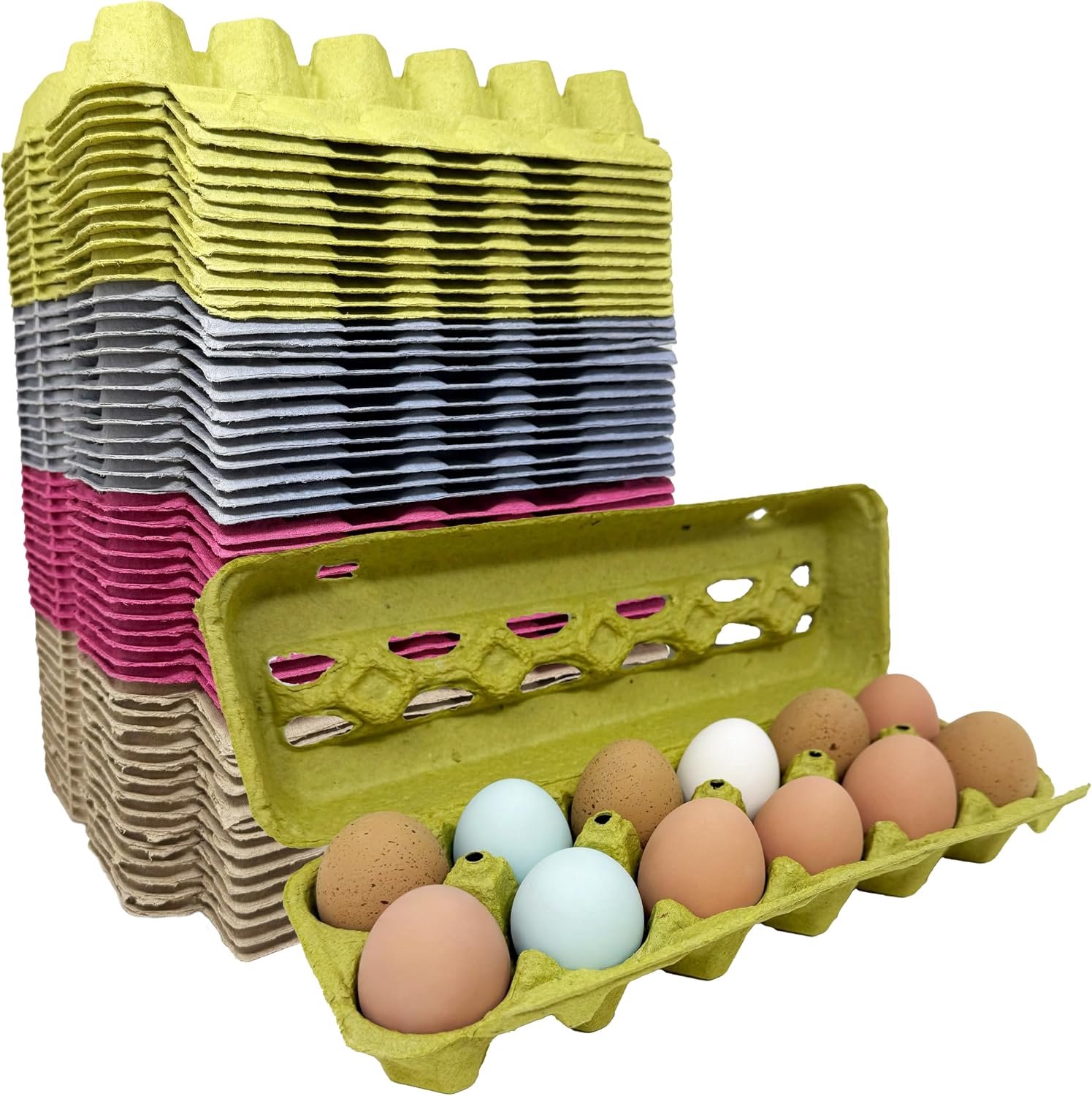 Pulp eierdozen - diverse kleuren - 50 stuks
