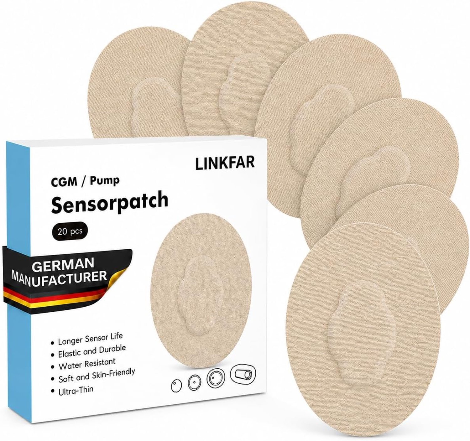 CGM-sensorpleisters 20 stuks - huidskleur - waterdicht en ademend - hypoallergeen, m-winkel - m-winkel