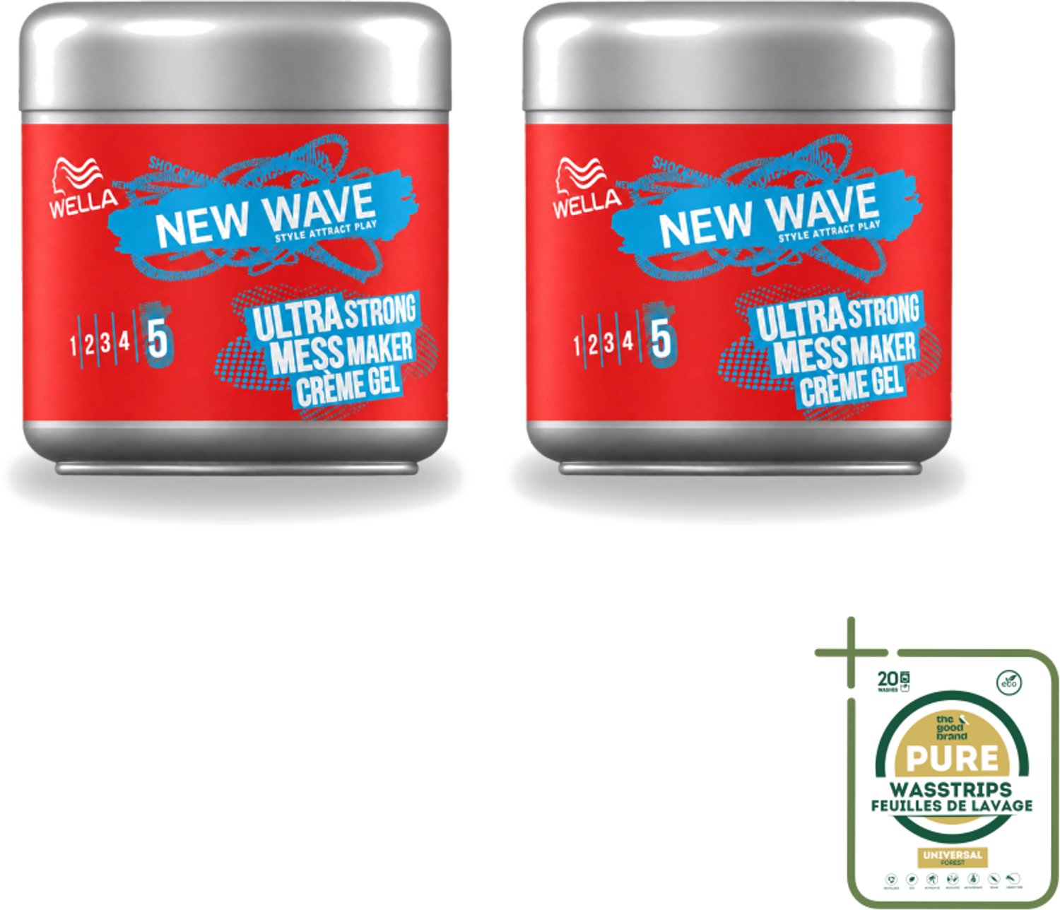 2 x Wella – New Wave Mess Maker Ultra Strong – Haargel – 150 ml - Wasstrips - Warrige Look - Haarstyling Gel - Crème-gel - Haarfixatie - Natuurlijke Look