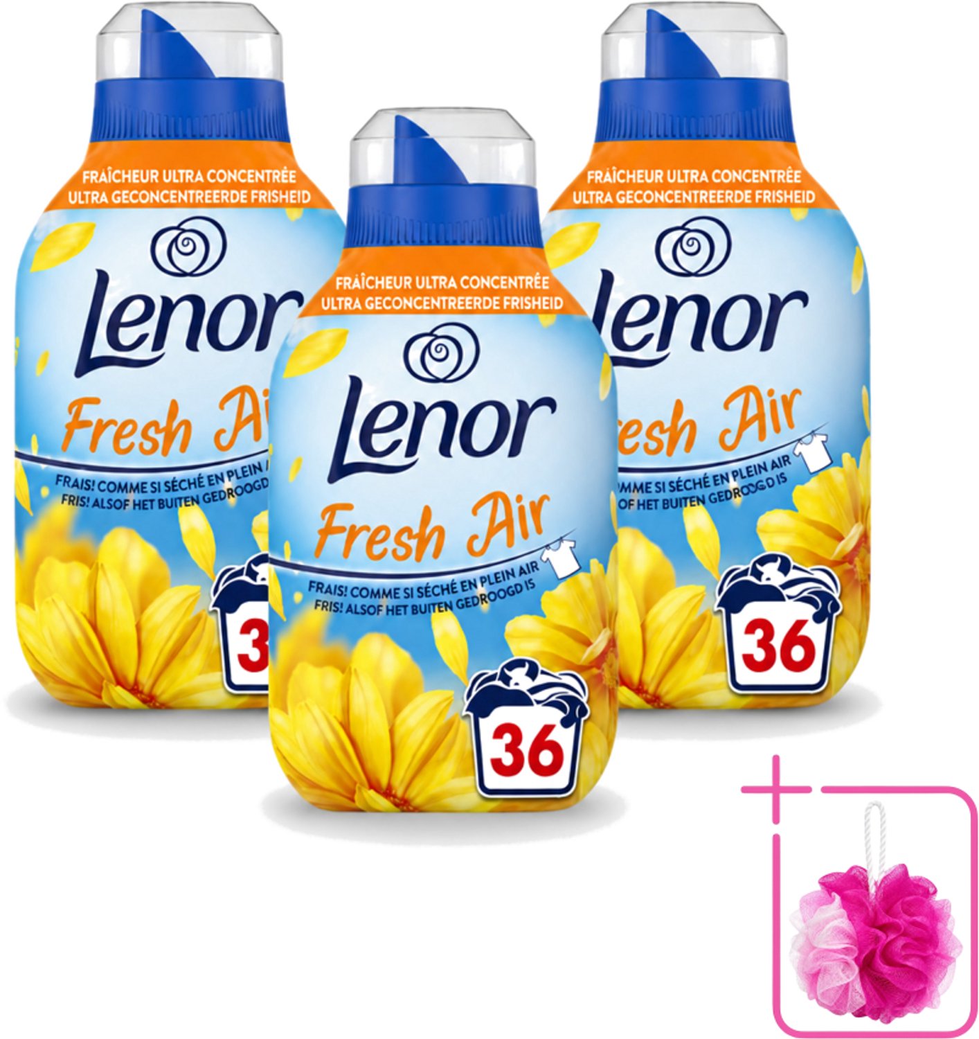 3 x Lenor - Wasverzachter - Fresh Air Zonnestralen - 36 Wasbeurten - 504 ml - Bulkverpakking - Koffiezetapparaat - Douchemop - Koffiezetapparaat