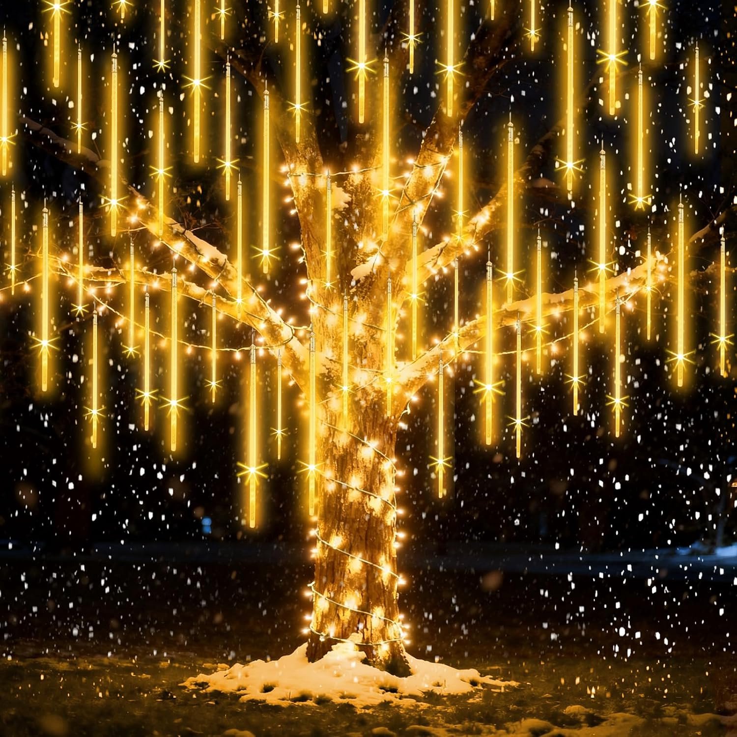 Huttutu Kerstverlichting - Meteorenregen Kerstverlichting voor Buiten - 6m met 12 Lichtbuizen (elk 50 cm) - Vallende Sterren Slinger - Weerbestendig - Voor Tuin, Boom en Feest - 1 stuk - Warm licht