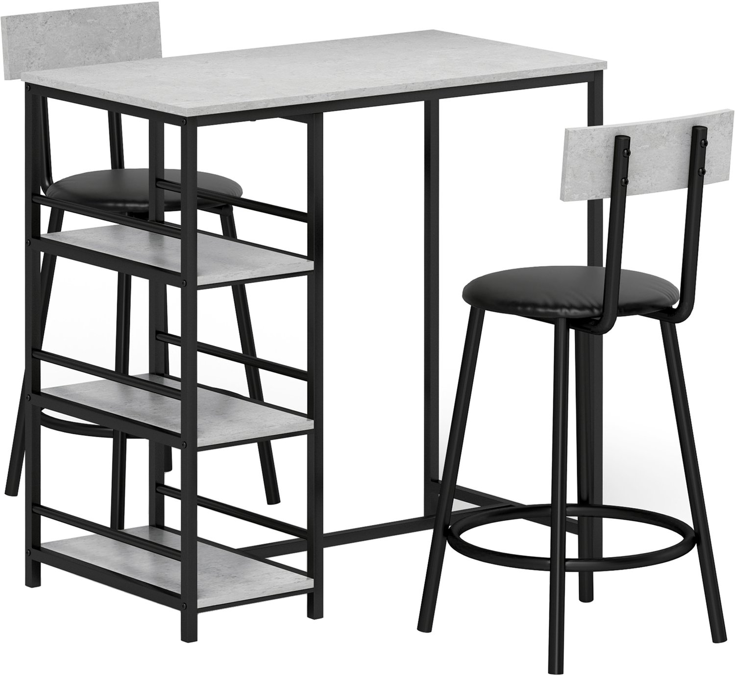 Eetset 3-delig 90 x 50 x 90,5 cm, Zwart, MDF En Metalen Bartafel Met 2 Stoelen En Zijplanken, Compacte Eethoek Voor Kleine Ruimtes, Eetkamerset En Keukenset, Bistroset En Tafelset, Eettafelset En Barset Voor Keuken Of Eetkamer