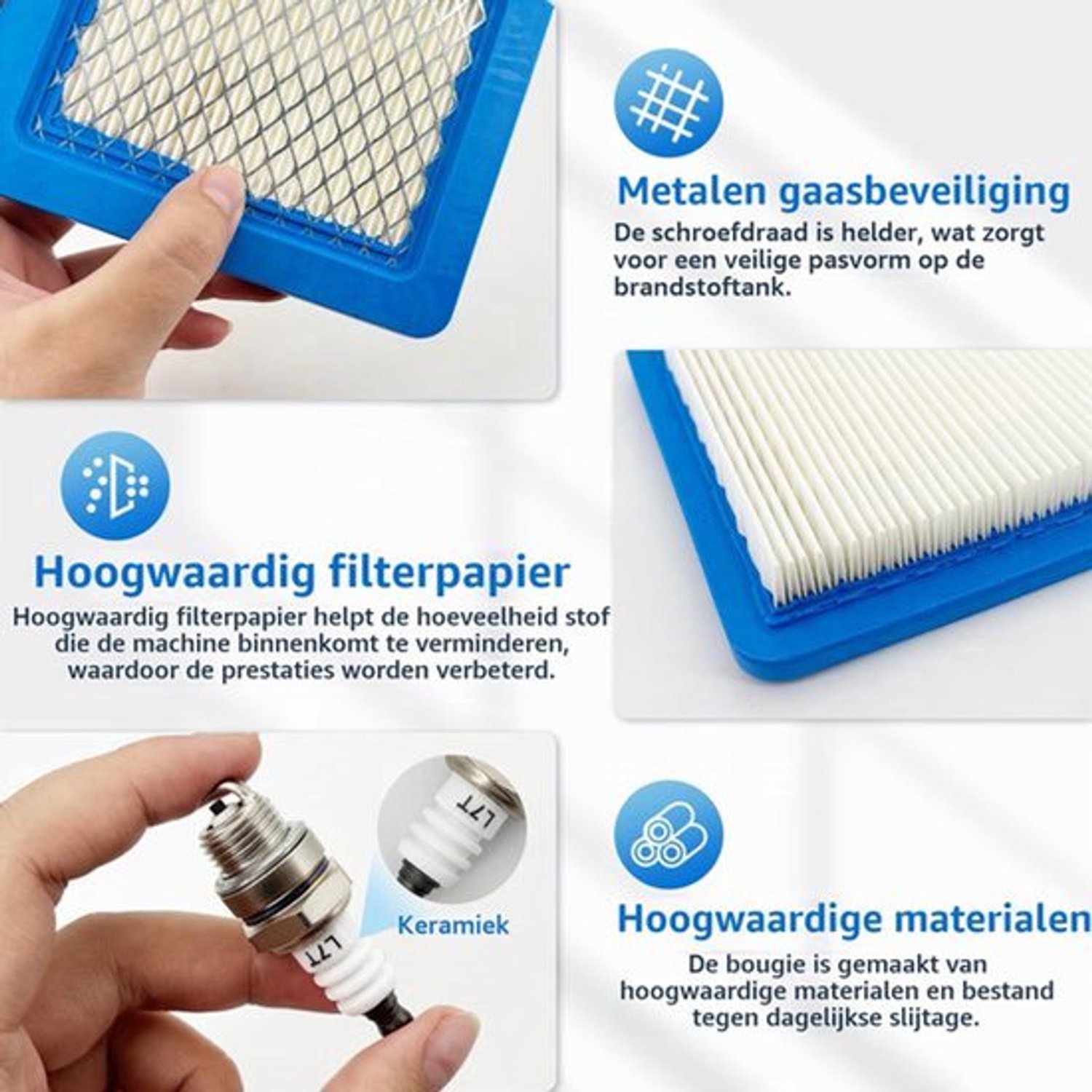 Luchtfilter en Bougie voor Grasmaaier - Vervangingsset geschikt voor 625/650/675 motoren, Past bij luchtfilter 491588, 491588S, 399959 - Onderhoud Set voor Briggs&Stratton Grasmaaier