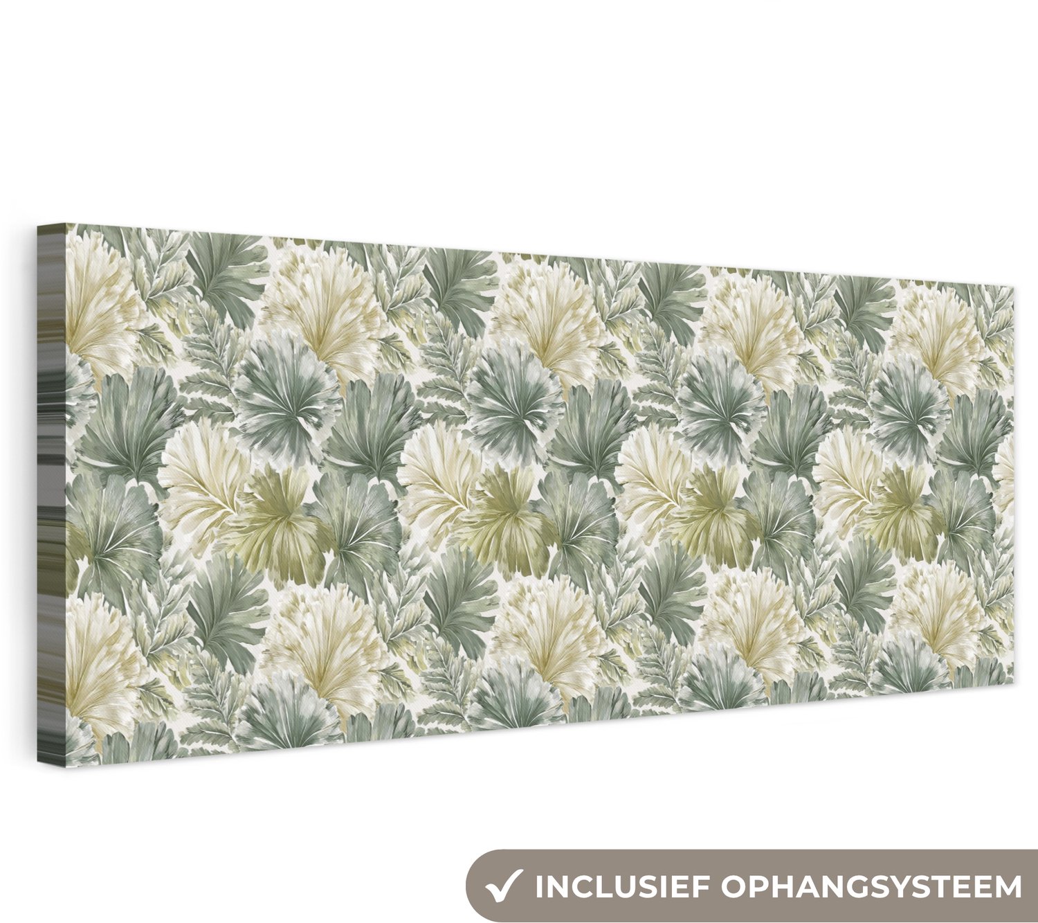 Canvas schilderij 90x30 cm - Exclusieve wanddecoratie Bladeren - Botanisch - Groen - Muurdecoratie woonkamer - Slaapkamer decoratie - Kamer accessoires - Schilderijen op canvas