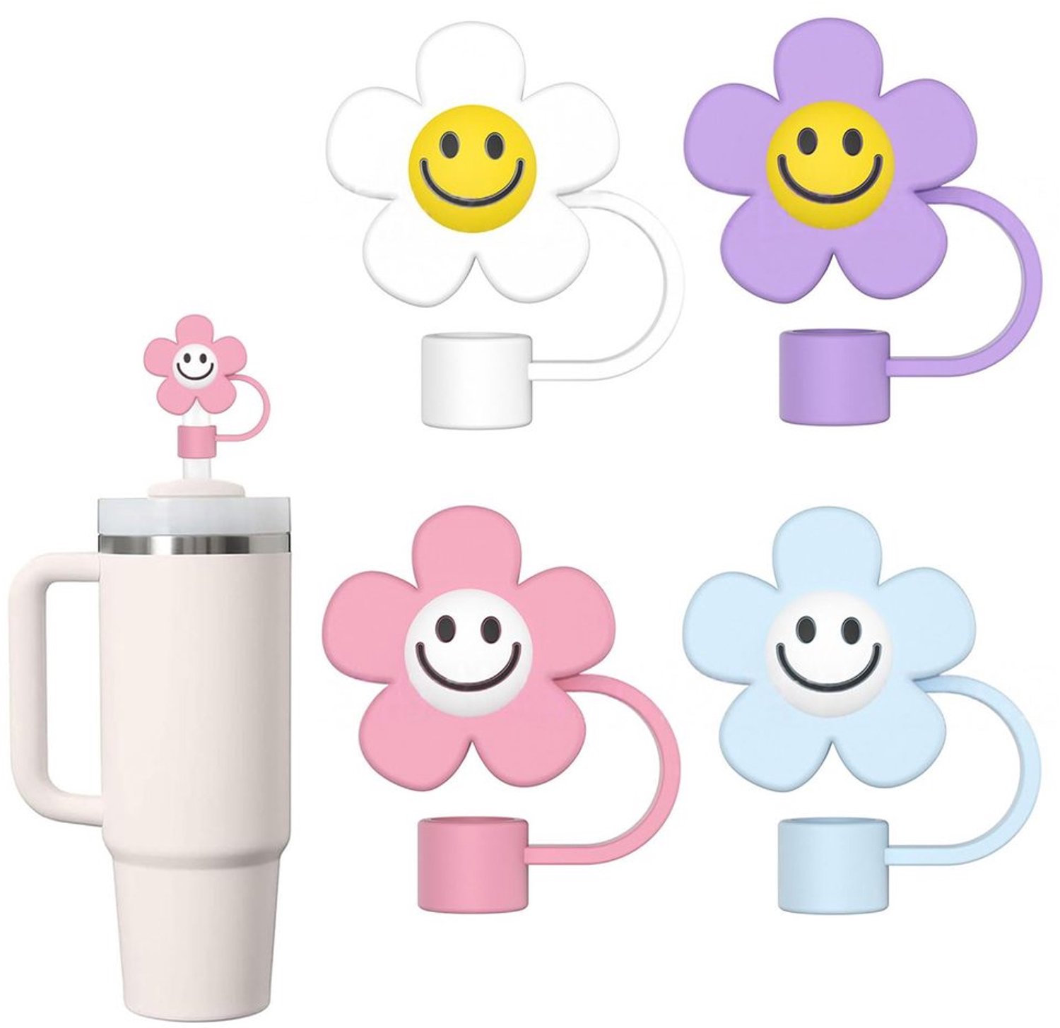 Set van 4 Siliconen Deksel voor Drinkbekers in Diverse Kleuren