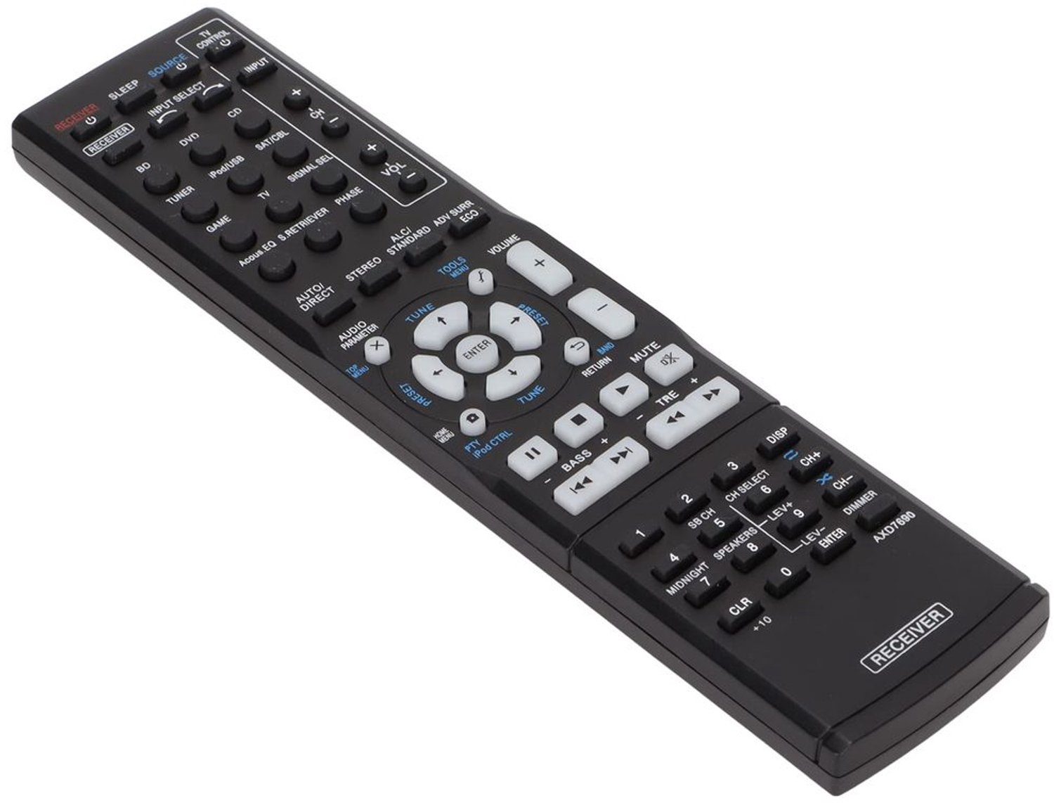 Afstandsbediening Vervanging - AXD7690 - ABS Materiaal - 2 AAA Batterijen - Geschikt voor VSX323K VSX423 VSX-322-K VSX-523-K