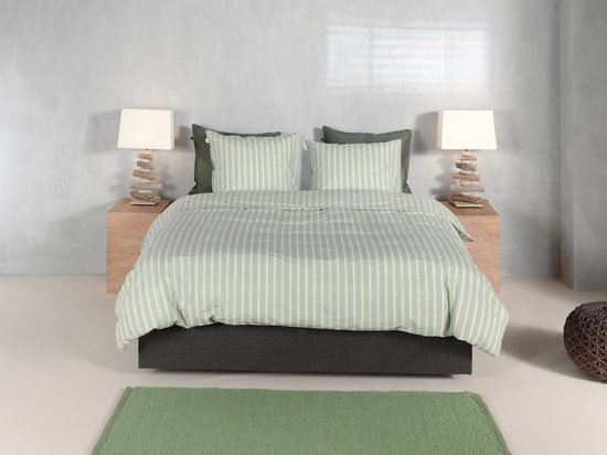 Zohome Dekbedovertrek Righe di Percalle - Deken - Dekbed - Groen - 100% Katoen-Perkal - Strepen - 140x220 + 1 sloop 60/70 cm van Merkloos — afbeelding 3