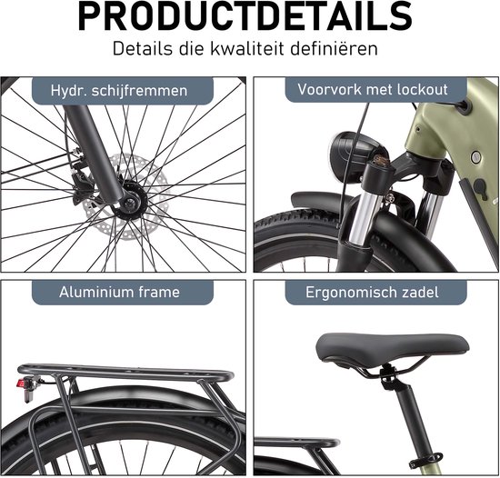 Maxtron Marathon Elektrische Fiets - Extra Lange Actieradius tot 160 km - Krachtige 810Wh Accu - 27.5 Inch Banden - Schijfremmen - Max. Belasting 120 kg - Geschikt voor 160–200 cm - Elektrische Stadsfiets - Groen — afbeelding 2