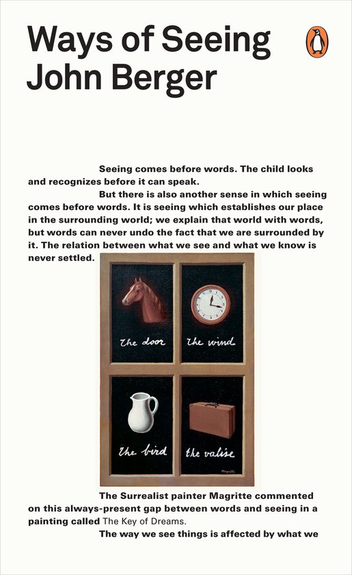 Boekomslag van Ways of Seeing door John Berger met Magritte's schilderij 'La Clef des songes'.