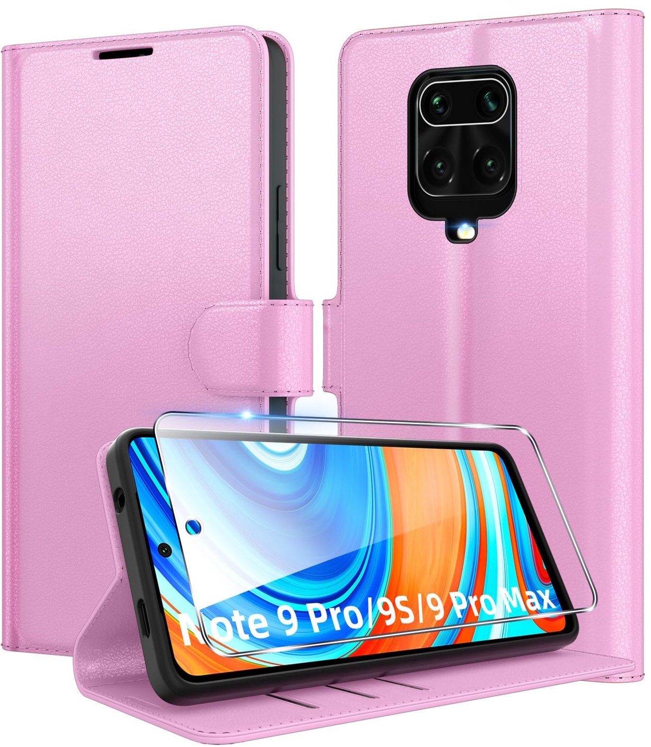 Beschermhoes voor Telefoon van PU-Leer met Gehard Glas, Roze