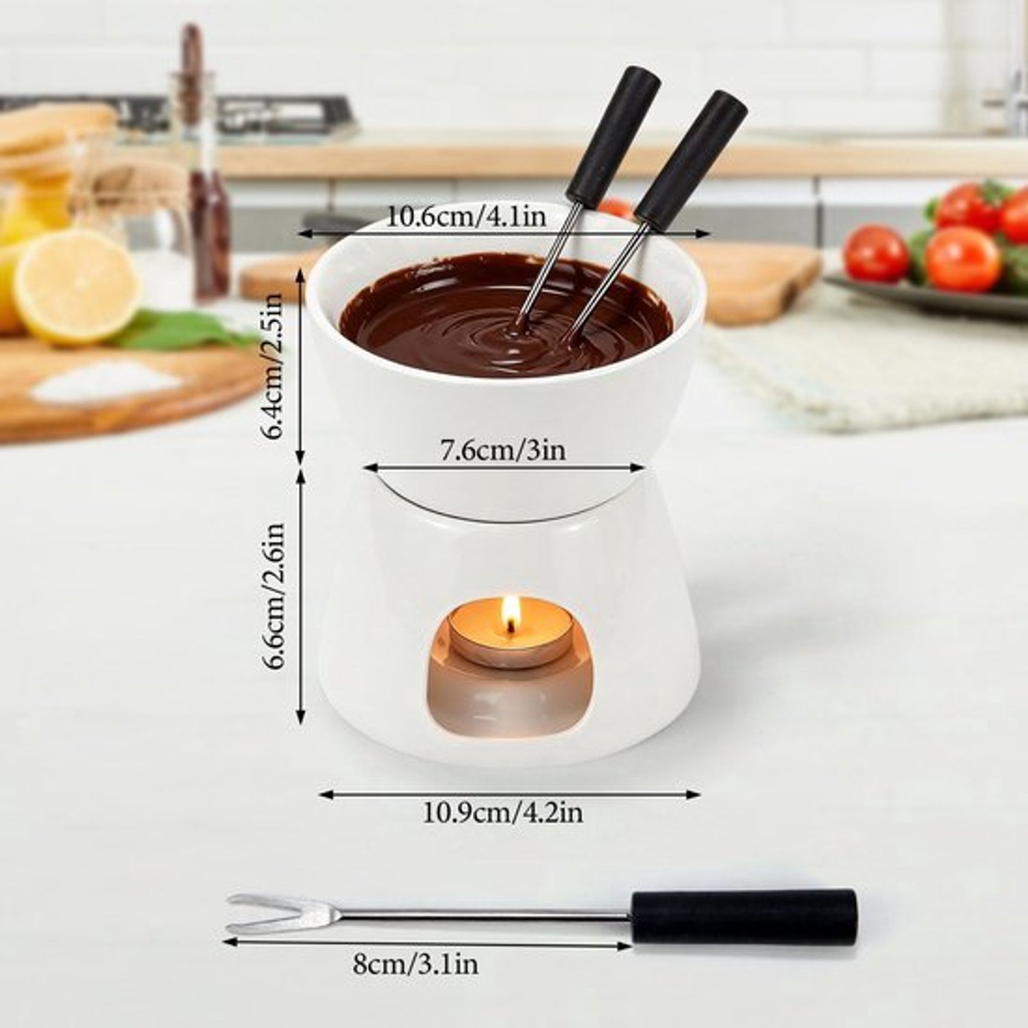 Fonduepan Keramische Chocoladefondue - 300 ml Inhoud - Porselein - Voor Thuisgebruik - Smeltpan – foto 7