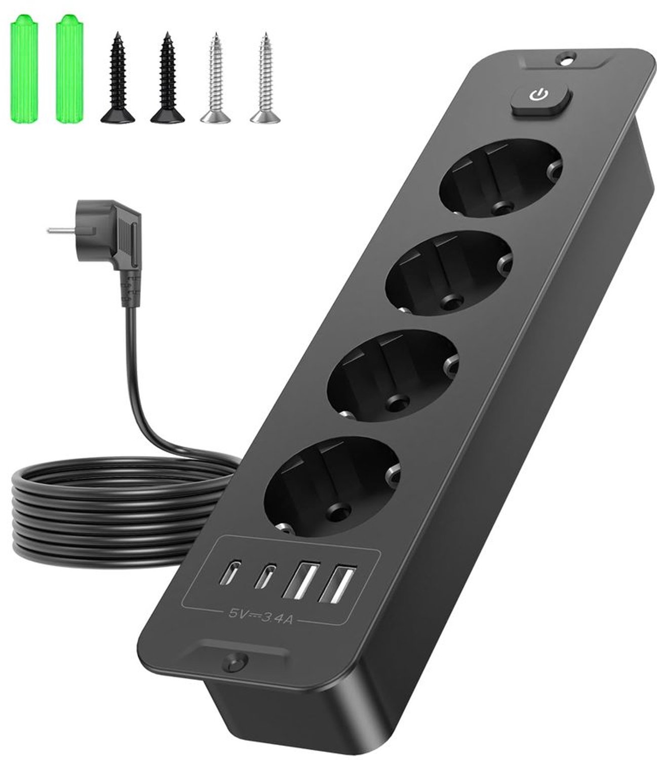 Ingebouwde Tafelstekker met USB en 4 Aansluitingen