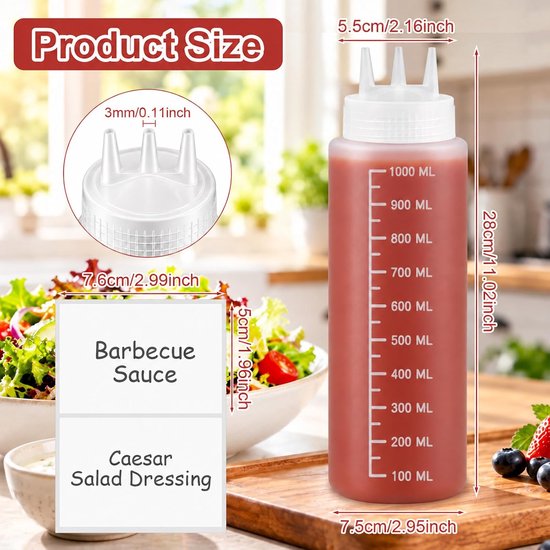 Knijpfles 1000 ml - plastic - 2 stuks met etiketten - ideaal voor koken en bakken - ServiceTopper — afbeelding 5