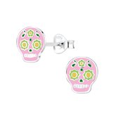 Joy|S - Zilveren sugar skull oorbellen roze