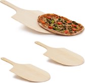 relaxdays 3 x pelle à pizza bois - spatule à pizza - cuillère à pain - cuillère à pizza - ronde - marron