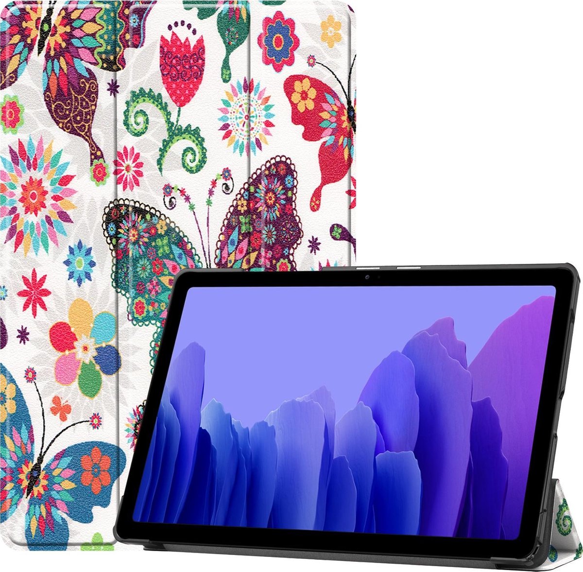 Hoesje - Geschikt voor Samsung Galaxy Tab A7 (2020) - Dun & Stevig - Hardcover Book Case - Trifold Bookcase Hoes - Hard Cover - Tablethoes - Vlinders