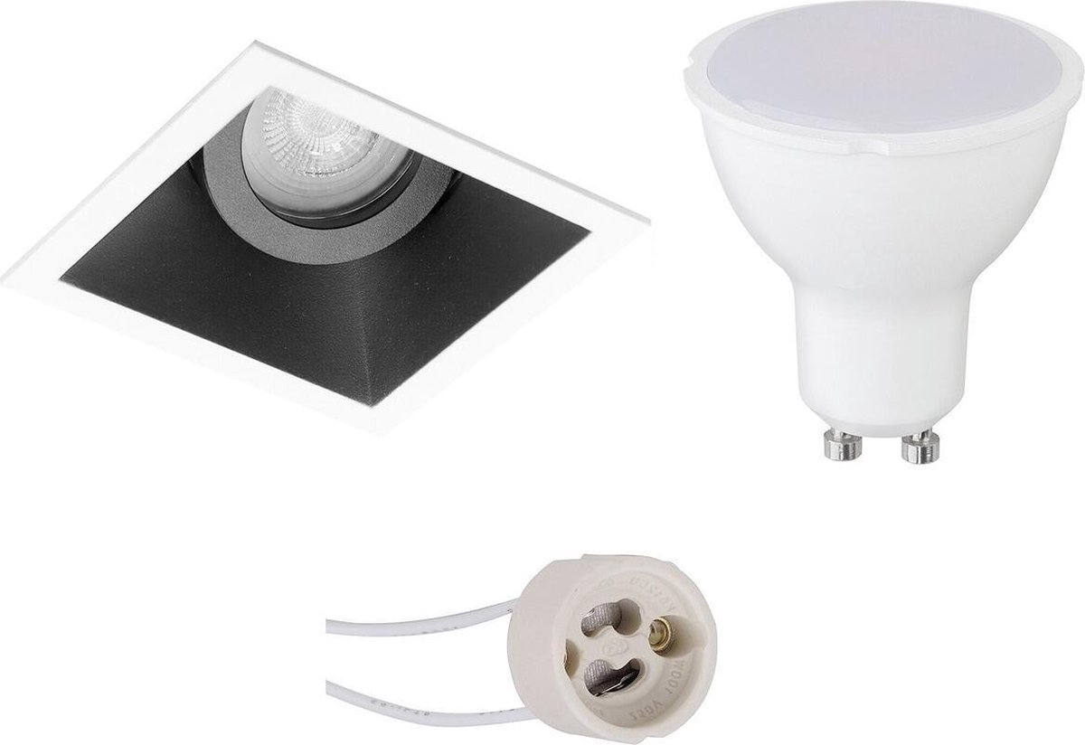 GU10 Inbouwspot Set - Mat Zwart/Wit - Inbouw Vierkant - Kantelbaar - Pragmi Zano Pro - 4W - Warm Wit 3000K - 93mm