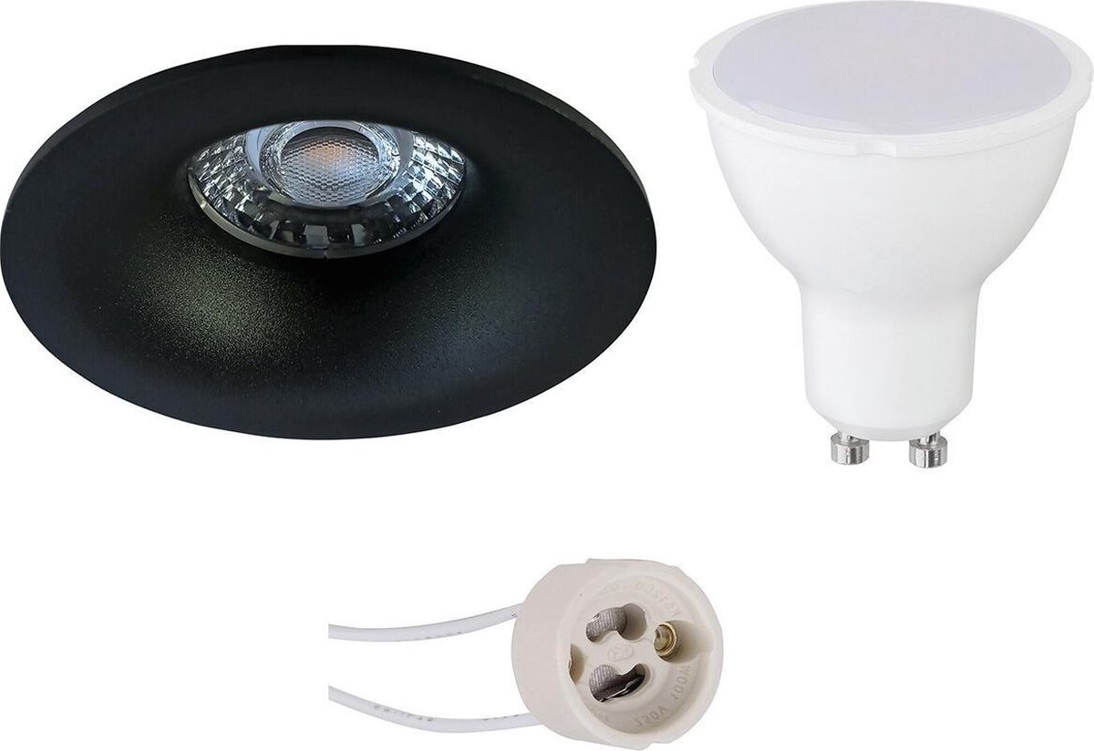 GU10 Inbouwspot Set - Mat Zwart - Inbouw Rond - Pragmi Nora Pro - 4W - Warm Wit 3000K - Ø82mm