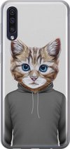 Samsung Galaxy A50/A30s hoesje siliconen - Kat schattig - Soft Case Telefoonhoesje - Kat - Grijs