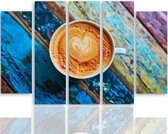 Schilderij , Kopje Koffie met liefde , multikleur , 4 maten , 5 luik , wanddecoratie , Premium print , XXL