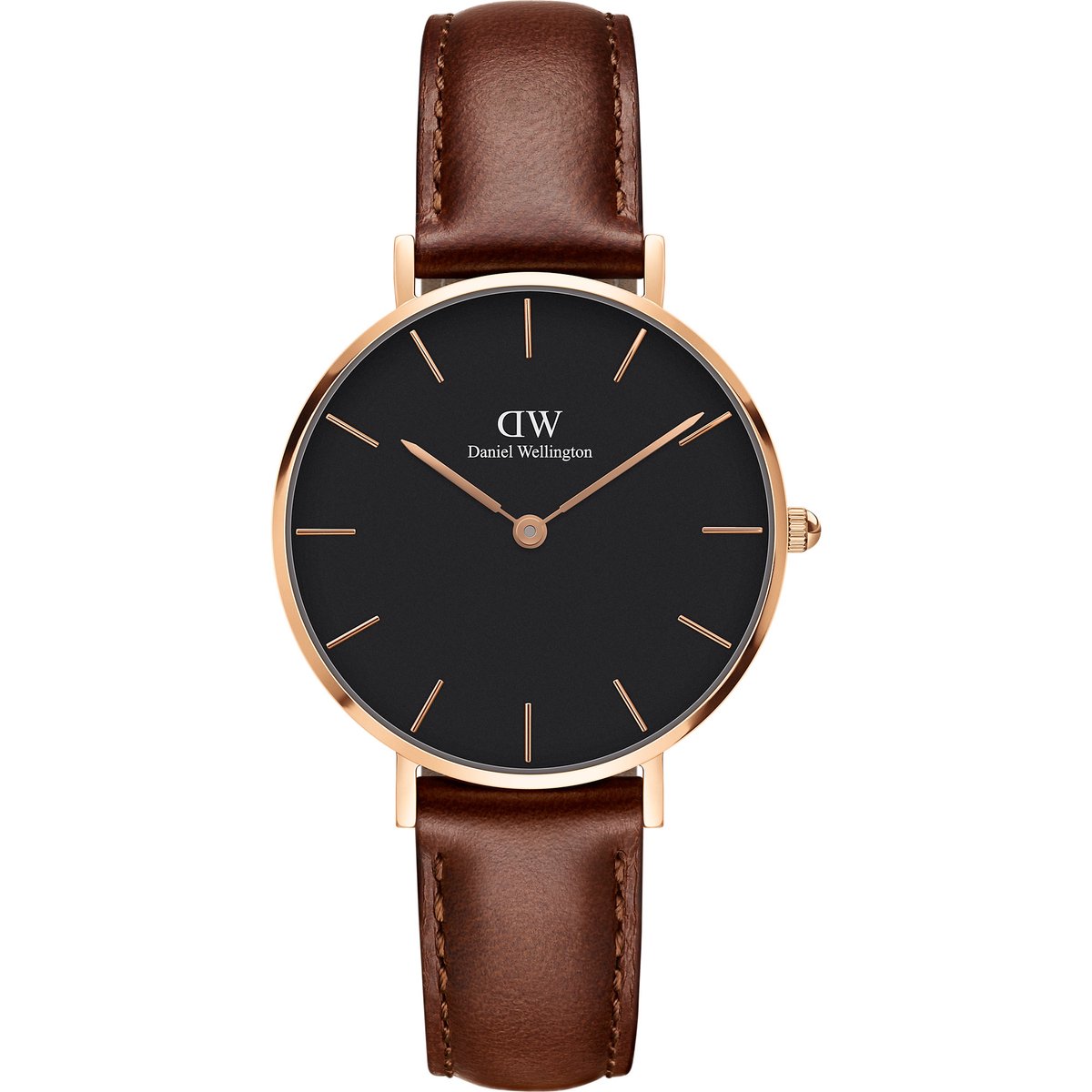 Daniel Wellington Petite Rosé St Mawes Black DW00100169 - Horloge - 32mm - Leer - Bruin