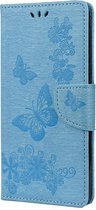 Motorola Moto G9 Play Hoesje - Vlinder Book Case - Lichtblauw