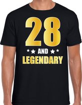 28 and legendary verjaardag cadeau t-shirt / shirt - zwart - gouden en witte letters - voor heren - 28 jaar verjaardag kado shirt / outfit M
