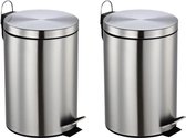 Set van 2x stuks RVS vuilnisbakken/pedaalemmers 12 liter 40 cm - Afvalemmers soft close kantoor/keuken