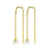 Zilveren goldplated oorbellen doortrek met parel