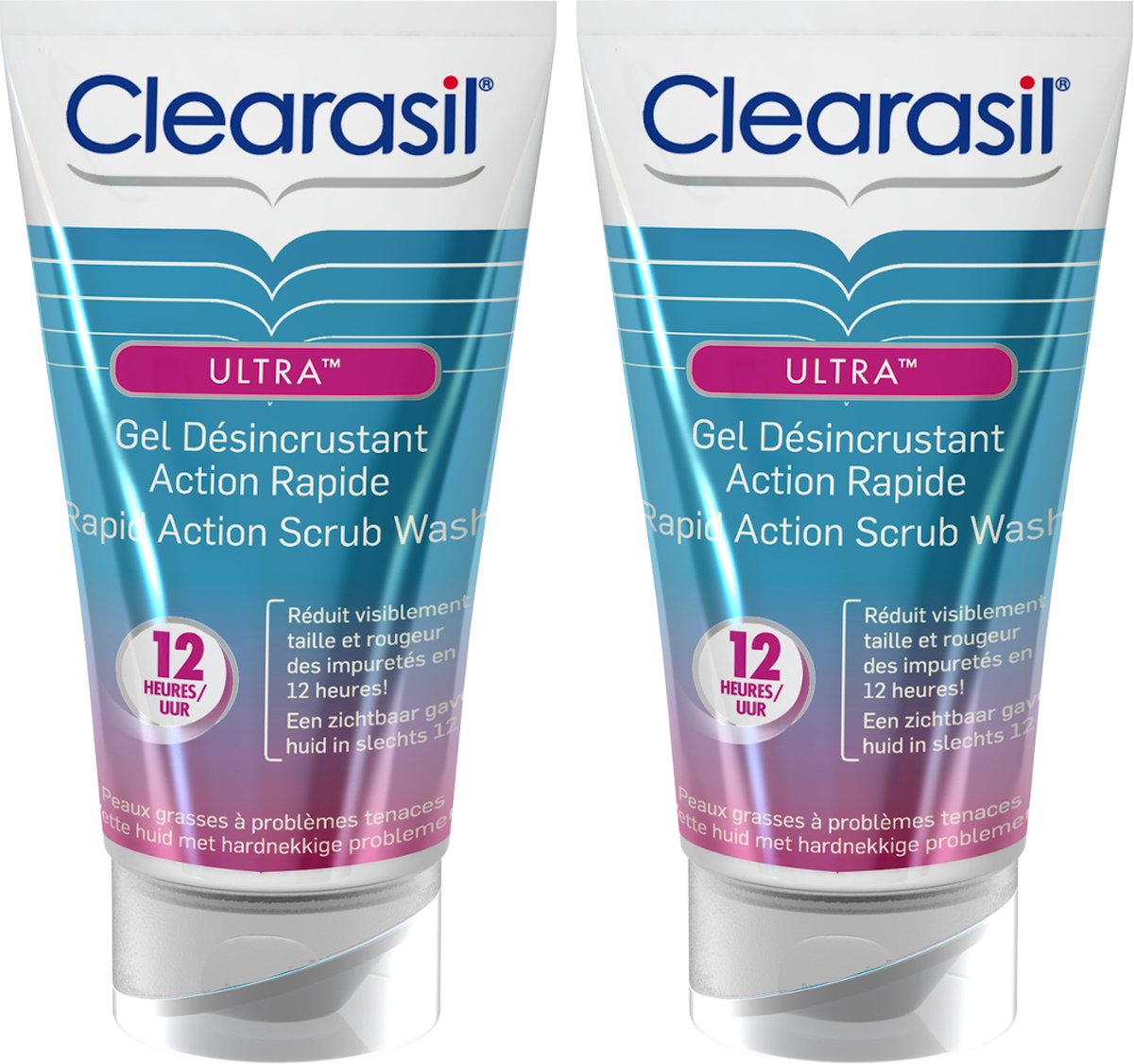 Clearasil Reinigingsgel Ultra Rapid Action Scrub Wash - 2 x 150 ml - Grootverpakking - Clearasil