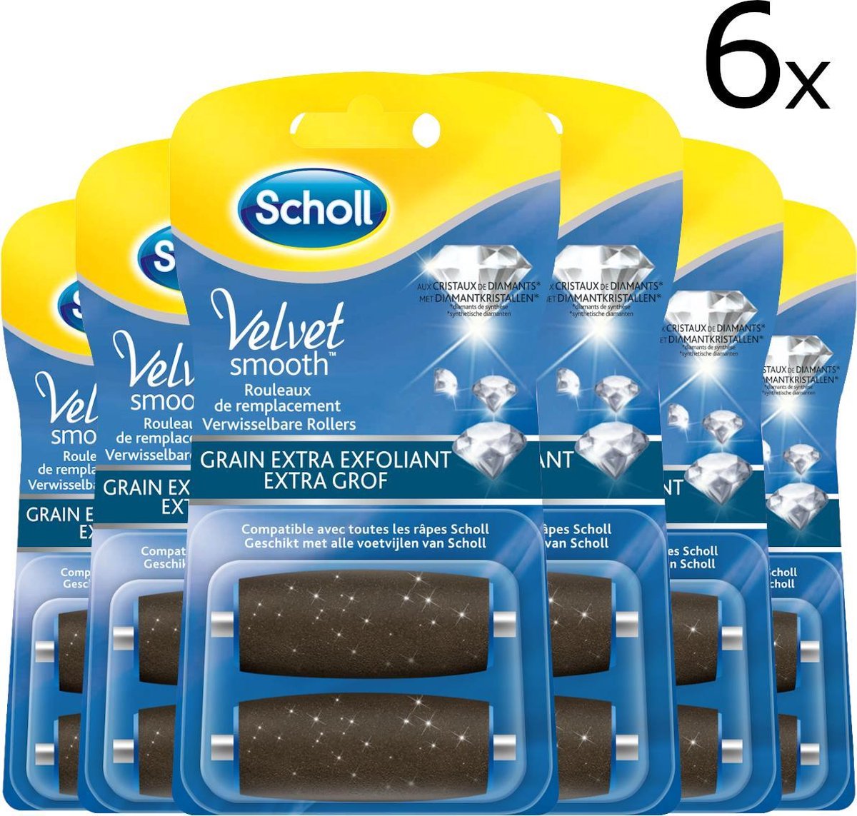 Scholl Velvet Smooth Verwisselbare Roller Diamantkristallen 2x Extra Grof [6 verpakkingen]