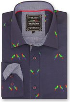 Heren Overhemd - Slim Fit - Parakeet Lovers - Blauw - Maat 3XL