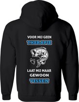 voor mij geen therapie, maar vissen heren vest – hengel vest met capuchon Dames – Perfecte hengelsport quotes en teksten Sweatvest sport vest Cadeau – vis tekst hoodie met rits en print - Maa